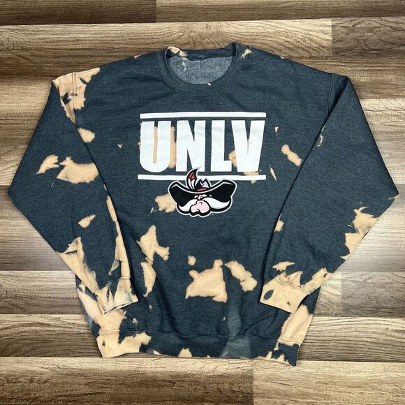 Y2K UNLV Runnin Rebels Sweatshirt Men’s Large Pullover Sweater Bleach Dye - Picture 1 of 7